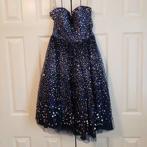 Navy and silver sequined party dress